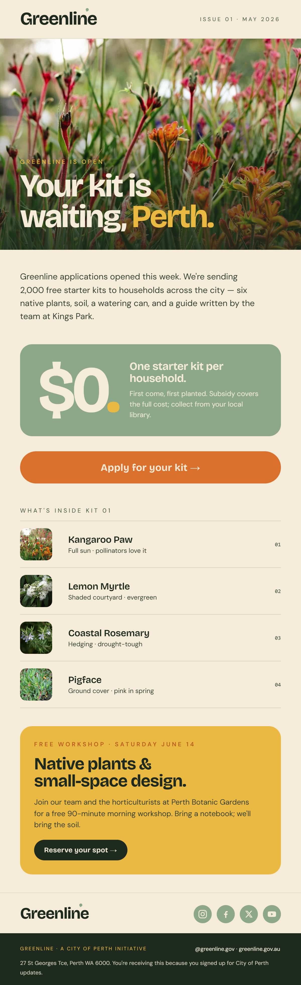 Launch email — Your kit is waiting, Perth